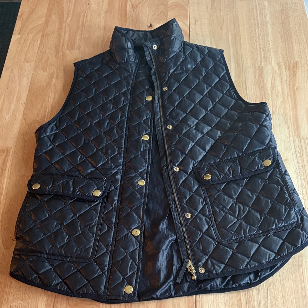 J. Crew Dark Blue Quilted Vest with Metallic Accents